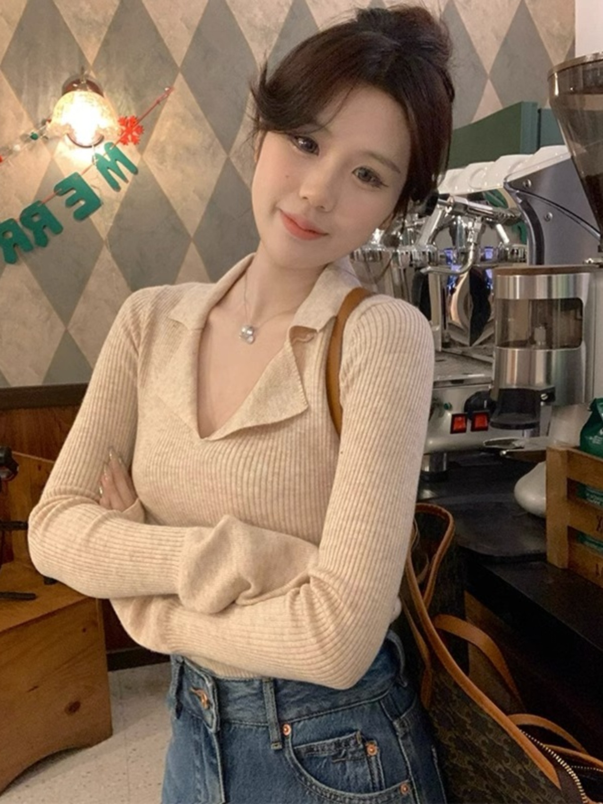 Women’s Polo Collar Long Sleeve Knit Sweater 2026 Fall Slim Fit Wool Blend Pullover Top