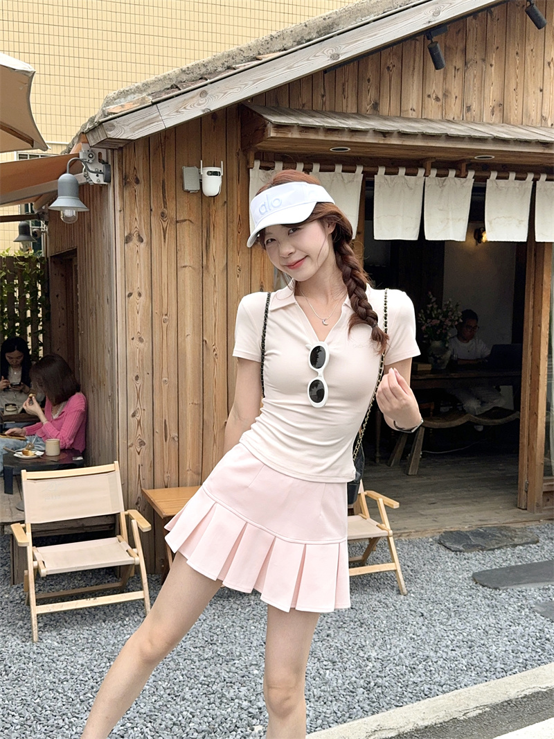 Women's Summer Two-Piece Set with Short Sleeve Polo Neck T-Shirt and Pleated Skirt - Image 3