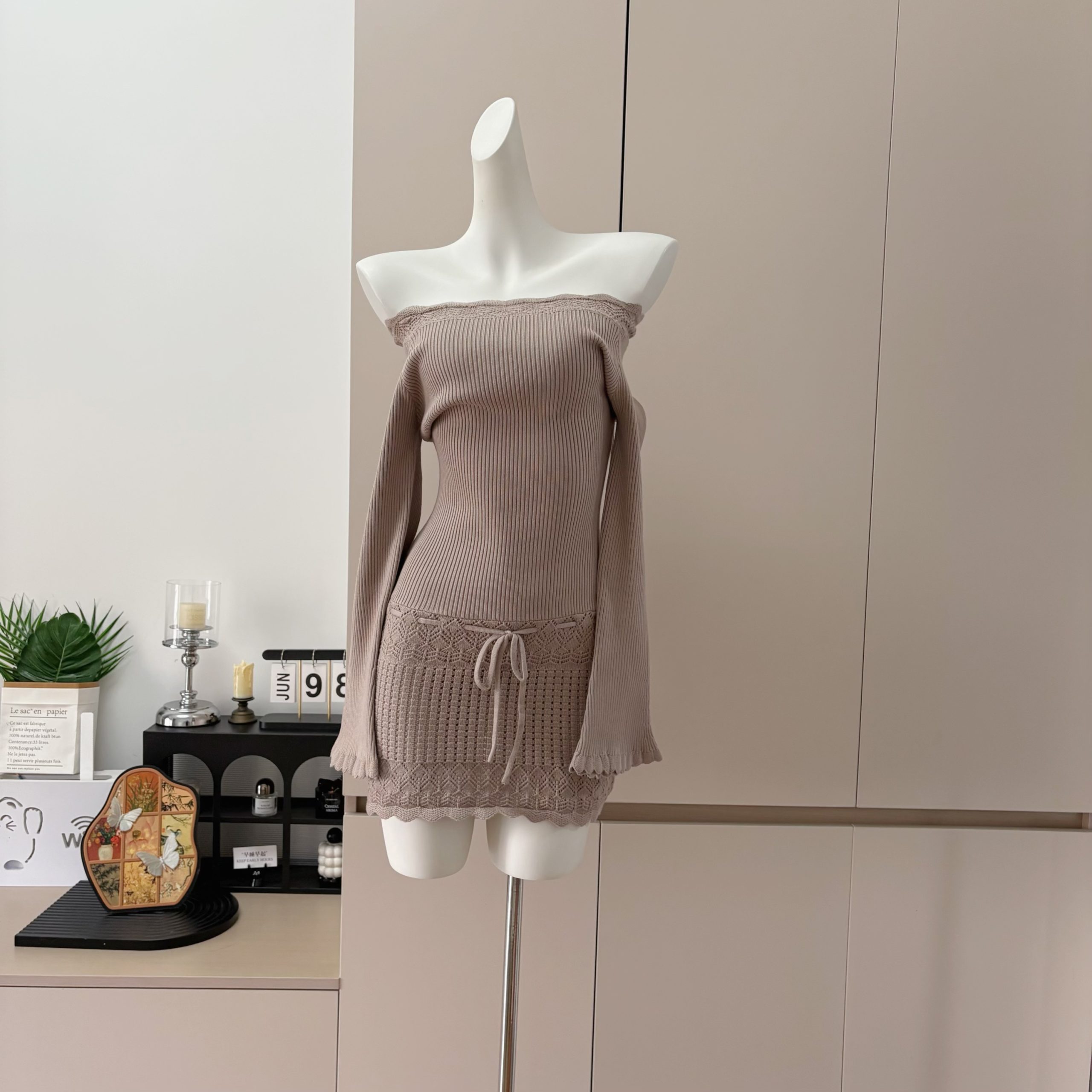 FAY Creamy Dream Off-Shoulder Cutout Bodycon Knit Dress