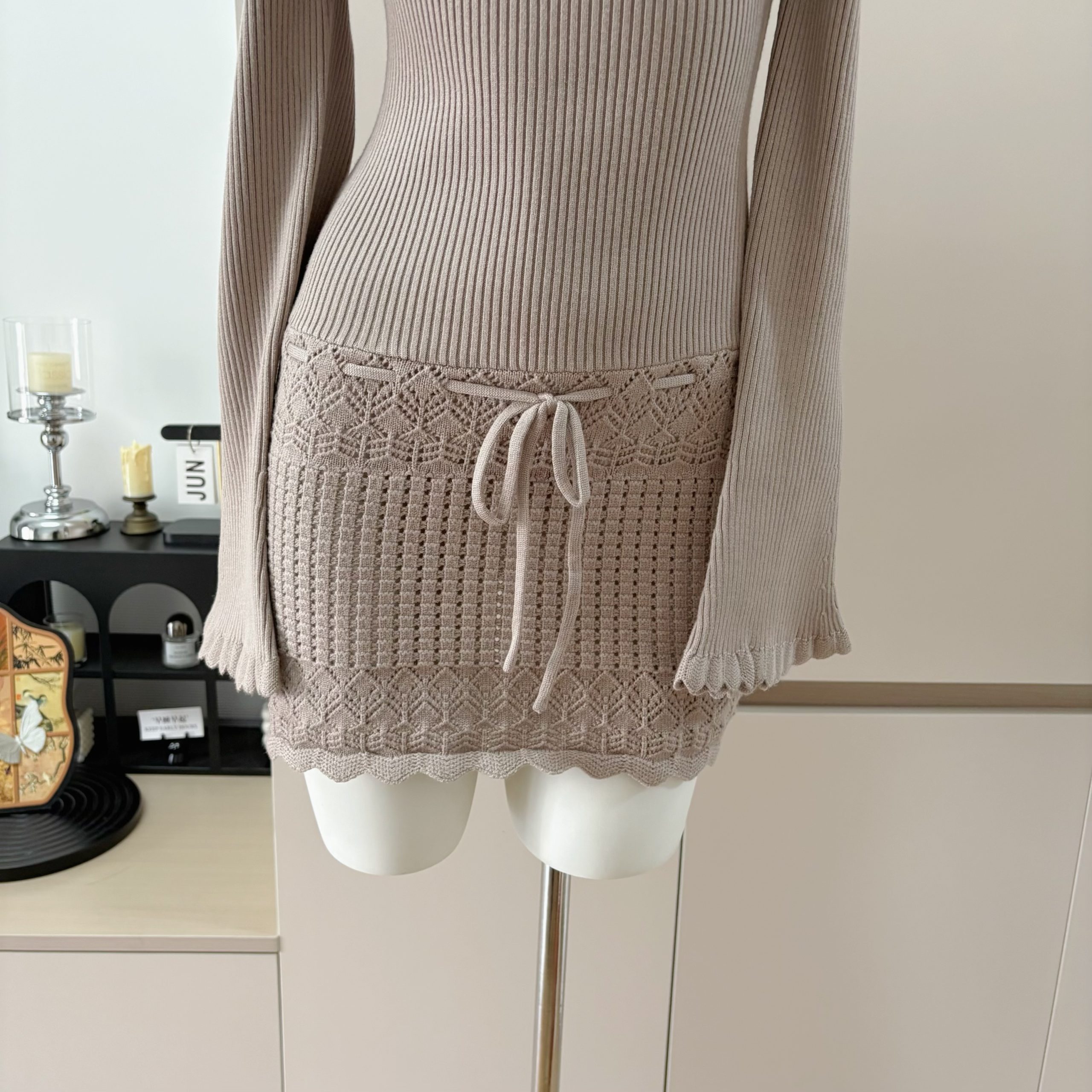 FAY Creamy Dream Off-Shoulder Cutout Bodycon Knit Dress - Image 4