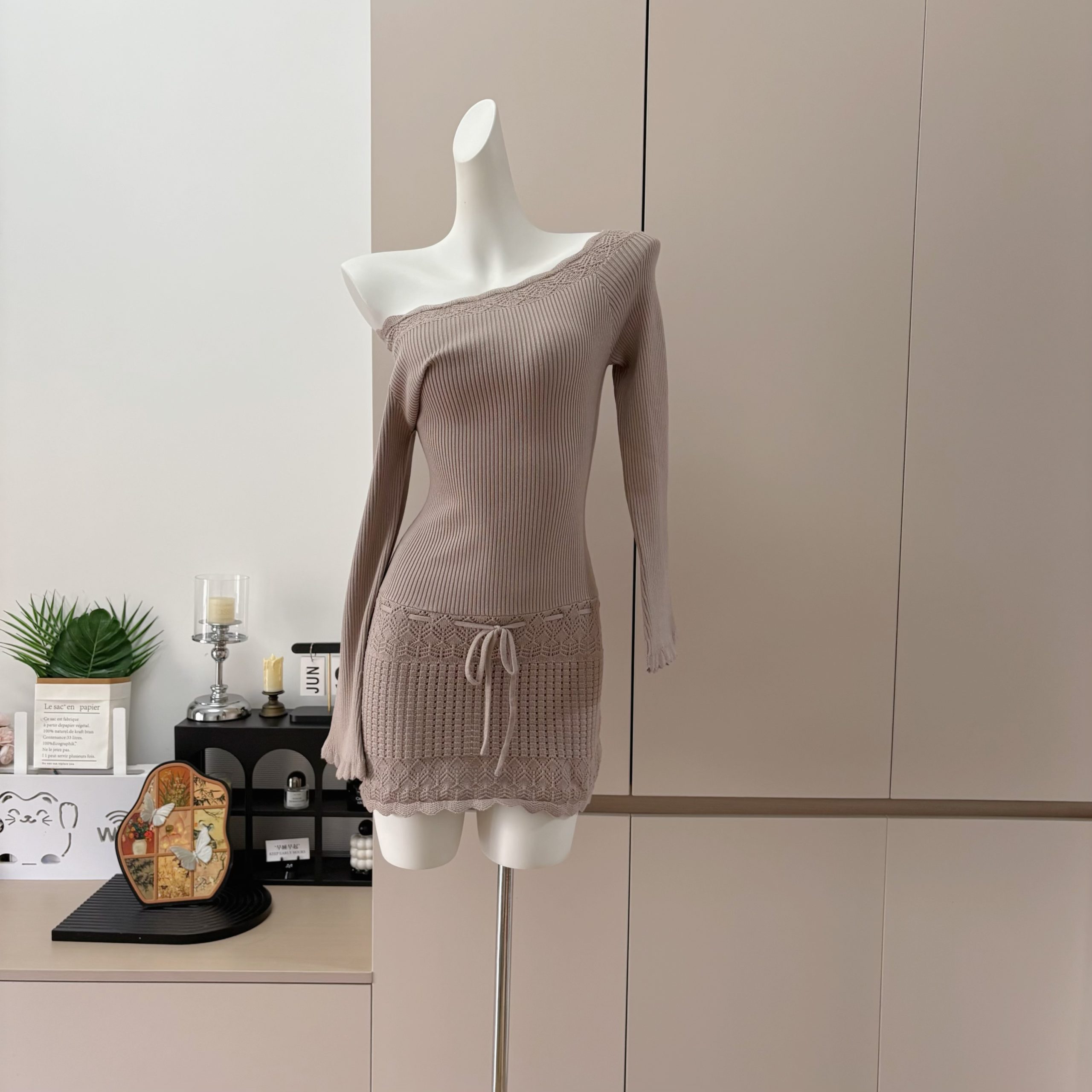 FAY Creamy Dream Off-Shoulder Cutout Bodycon Knit Dress - Image 2