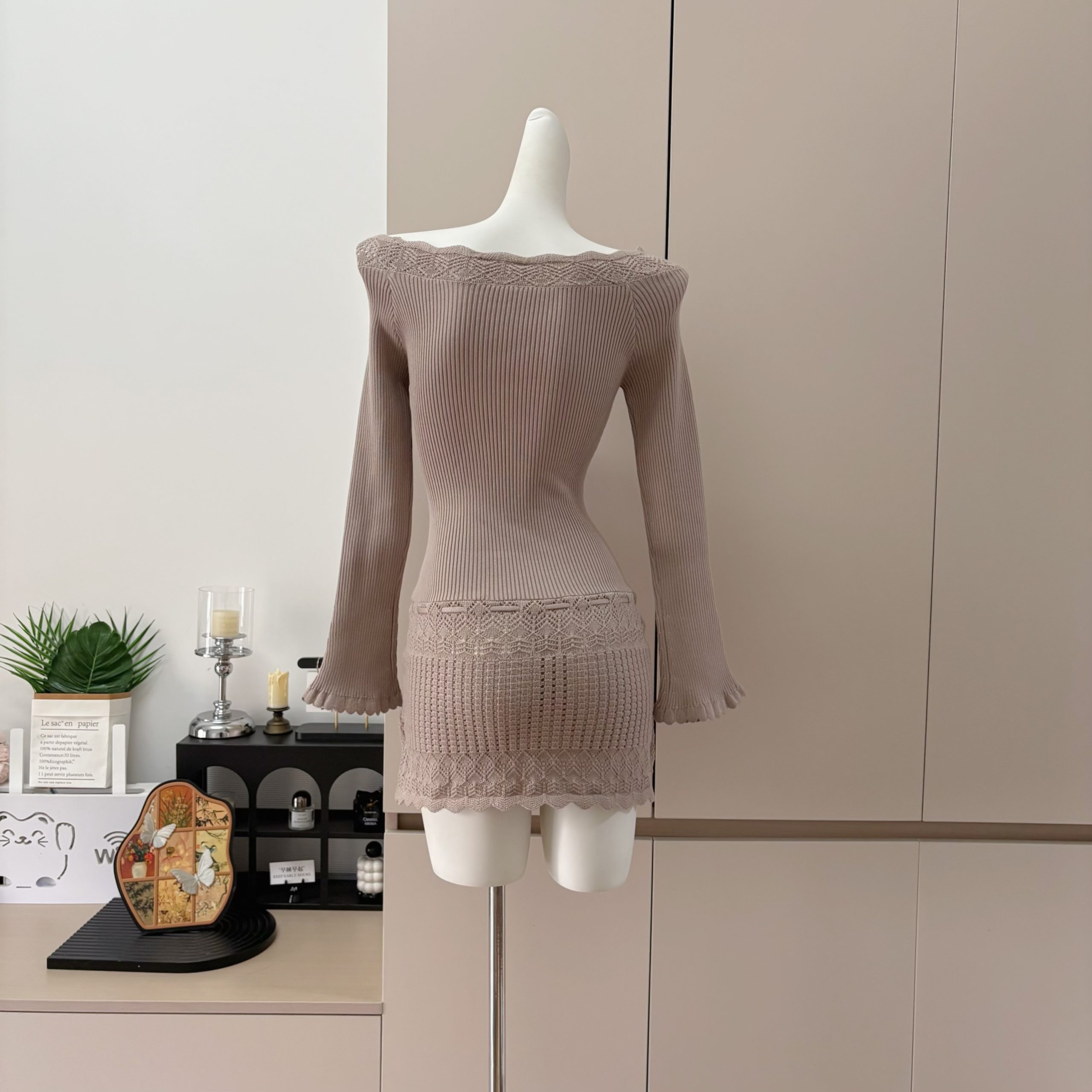 FAY Creamy Dream Off-Shoulder Cutout Bodycon Knit Dress - Image 5