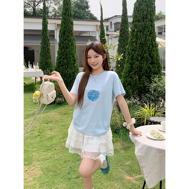 Women’s Letter Rhinestone Short Sleeve T-Shirt 2026 Summer Korean Loose Casual Top