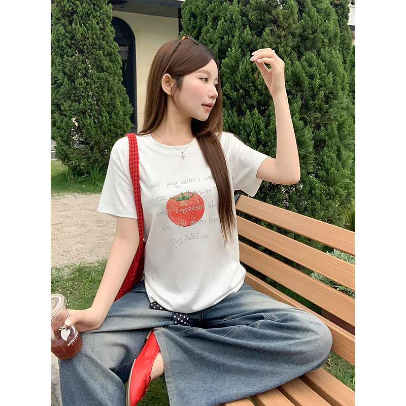 Women's Letter Rhinestone Short Sleeve T-Shirt 2026 Summer Korean Loose Casual Top - Image 4