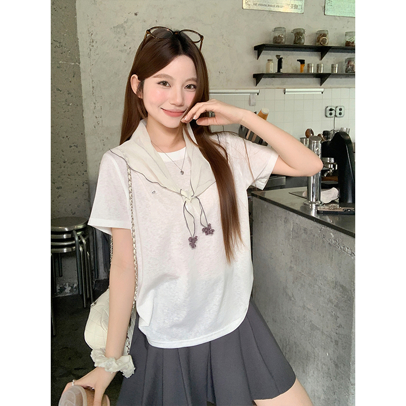 Women’s Summer Round Neck Short Sleeve T-Shirt Korean Style Slimming Commuter Top