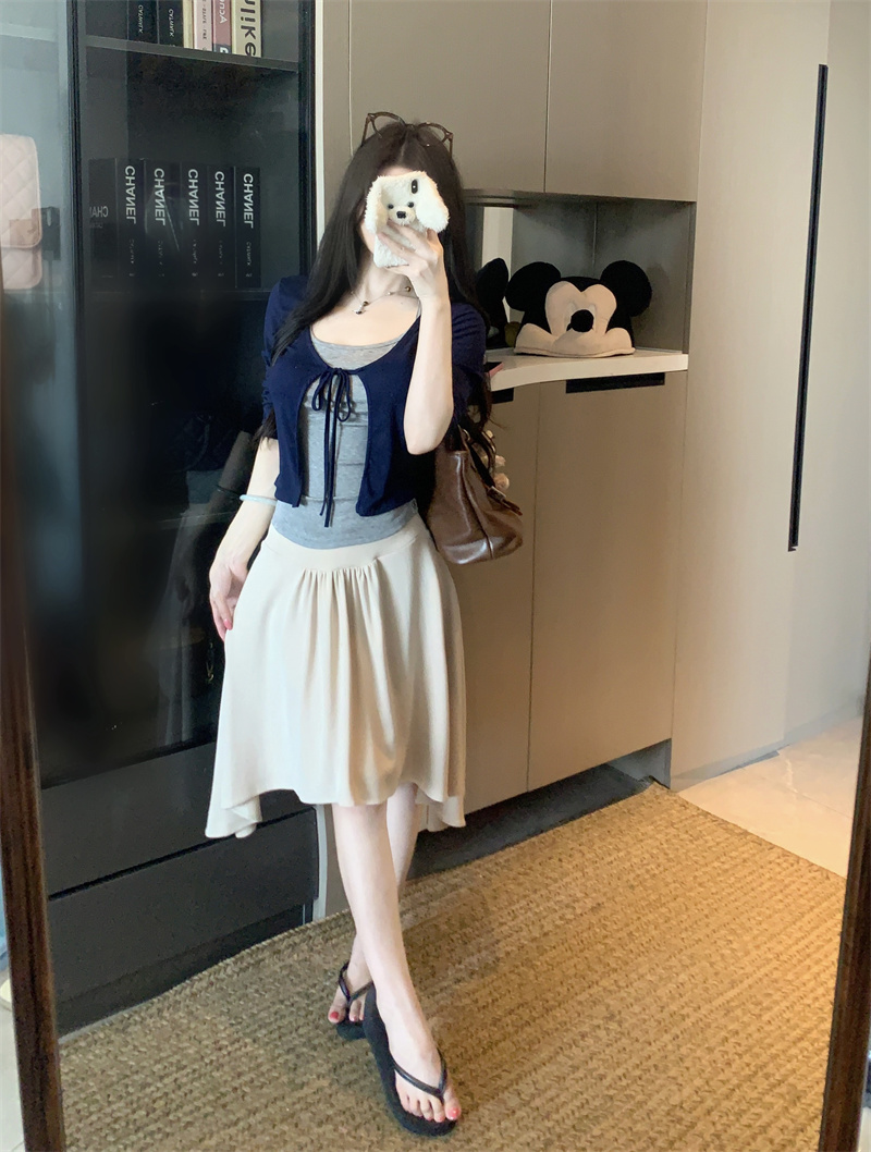 Women’s 3-Piece Knit Set with Tie-Front Crop Cardigan, Halter Cami, and Asymmetric Skirt