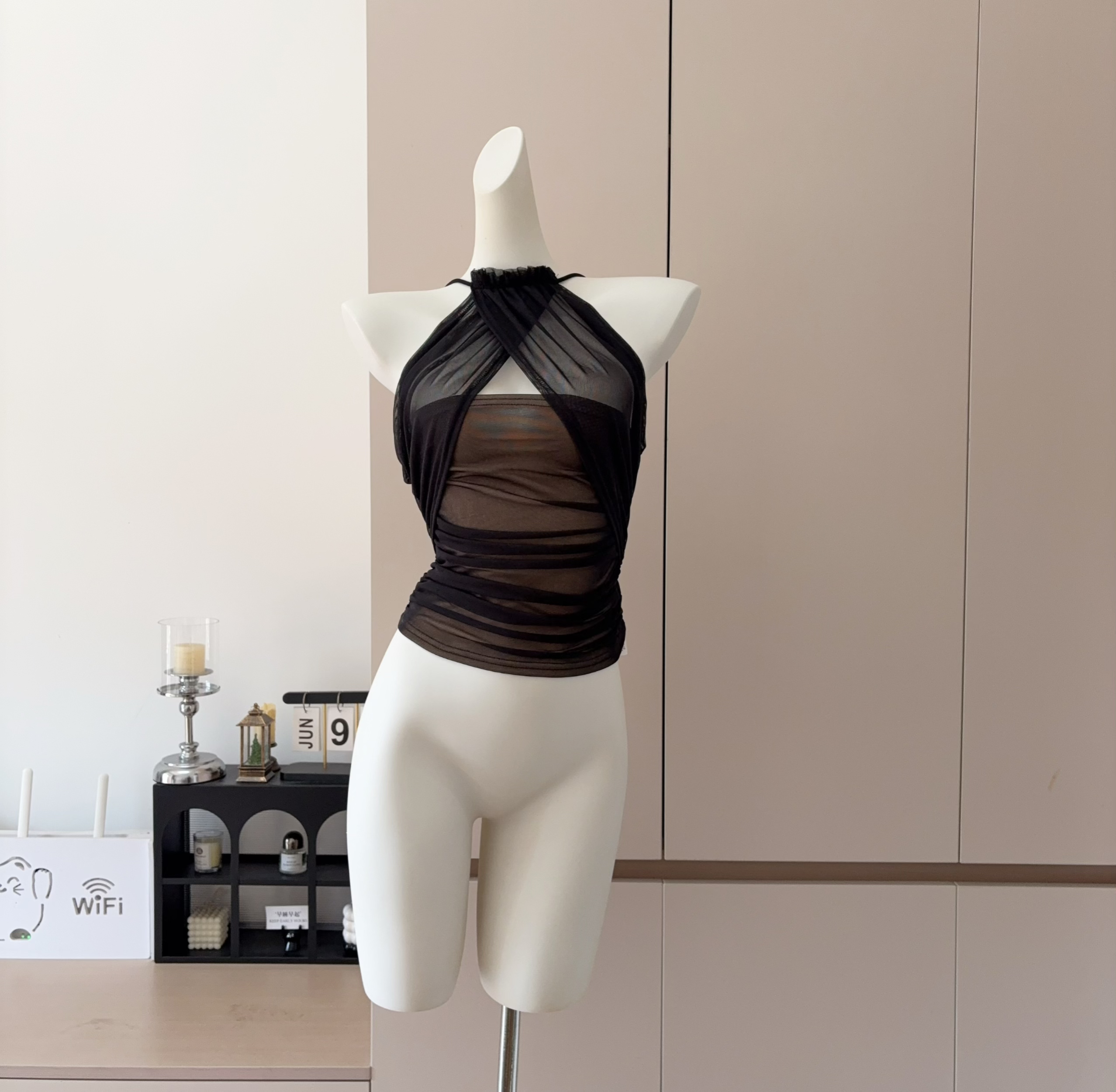 Women’s Halter Cami Top Sexy Sheer Mesh Tank Top
