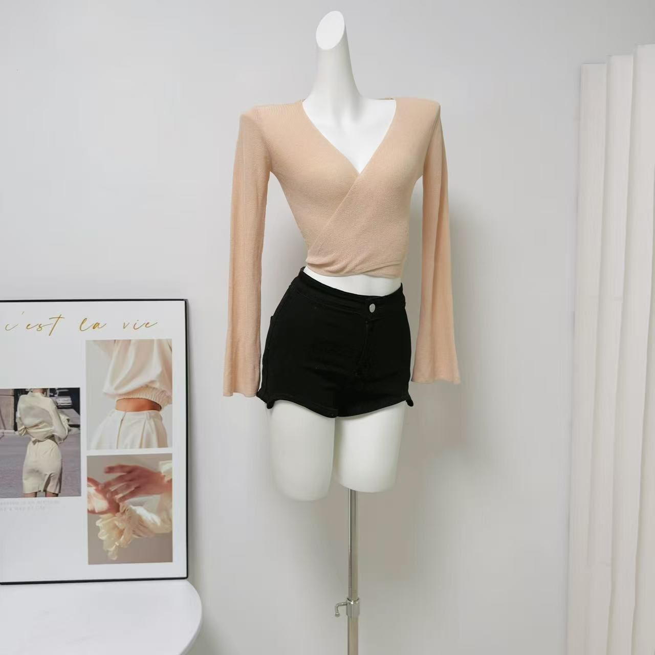 Women’s Lightweight Sheer Tie-Front Cardigan Top in Peach Skin