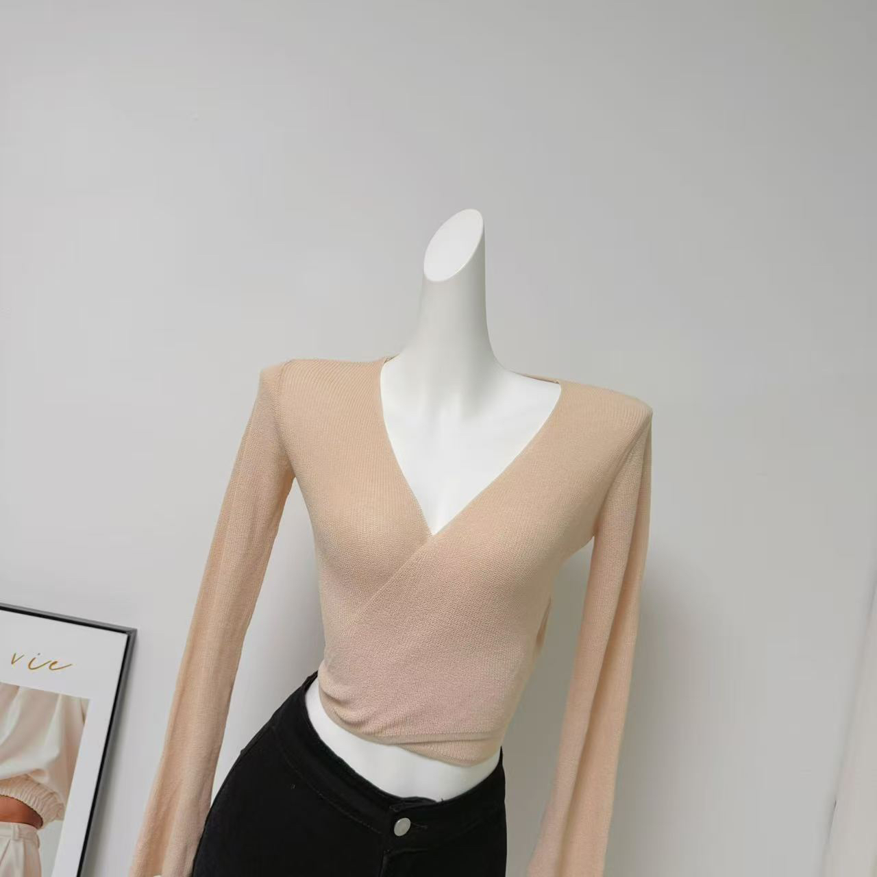 Women's Lightweight Sheer Tie-Front Cardigan Top in Peach Skin - Image 3
