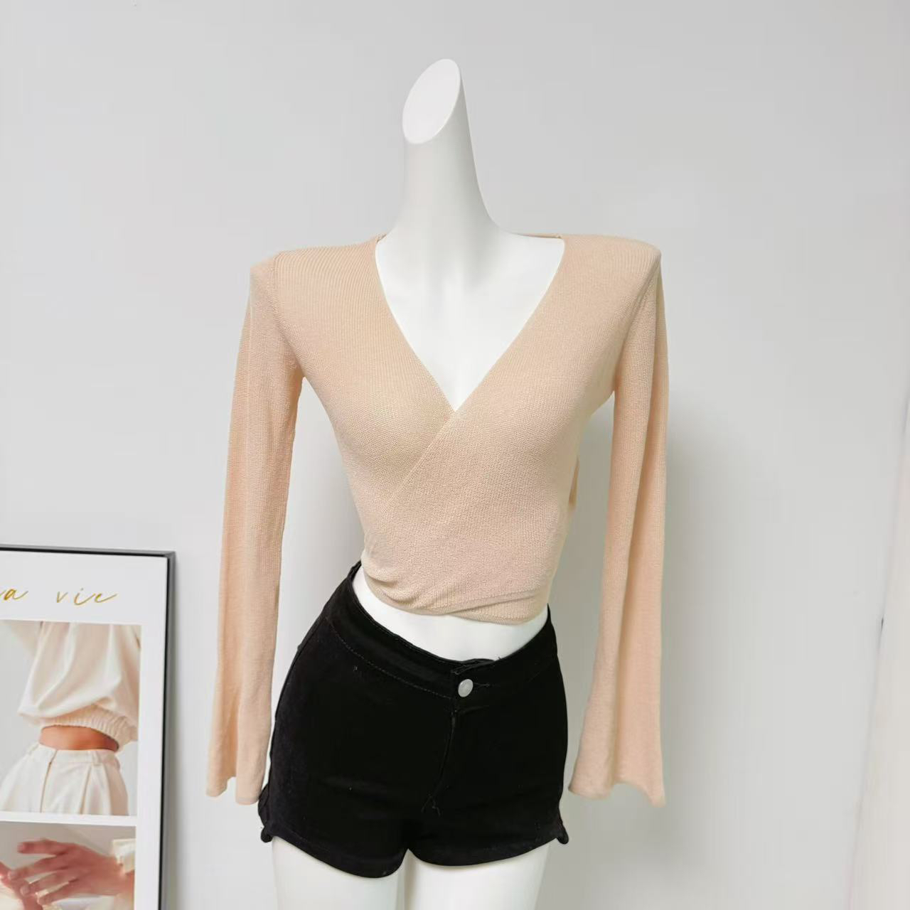 Women's Lightweight Sheer Tie-Front Cardigan Top in Peach Skin - Image 4