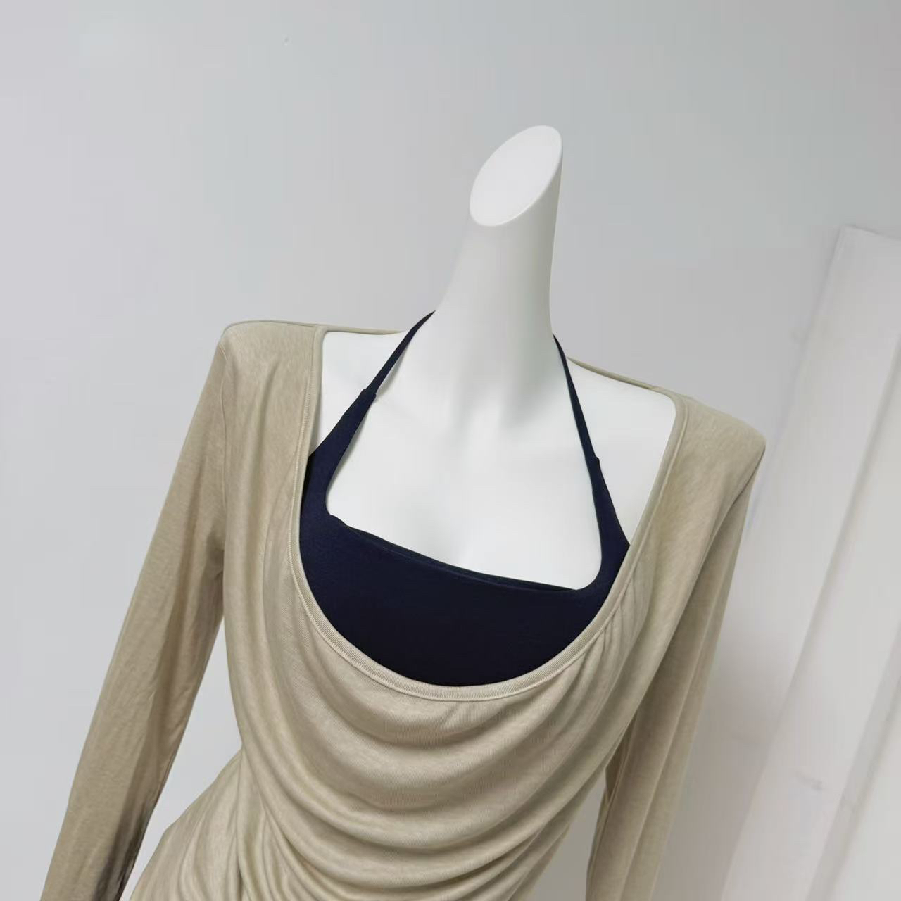 Iris Lumina Women's Two-Piece Layered Halter Top with Cowl Neck Long Sleeve Cover-Up T-Shirt - Image 3