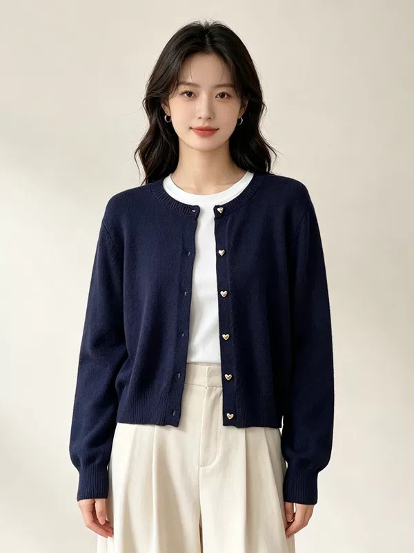 Versatile Retro Heart Gold Button Knit Cardigan Women’s Sweater Coat Casual Outerwear Top Fall Winter