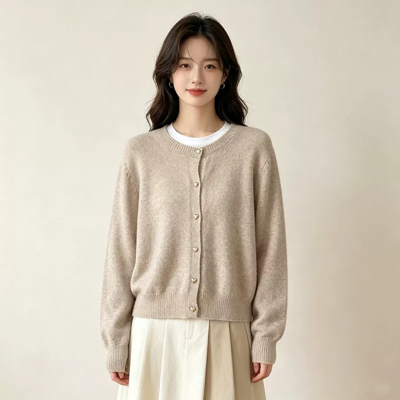 Versatile Retro Heart Gold Button Knit Cardigan Women's Sweater Coat Casual Outerwear Top Fall Winter - Image 5
