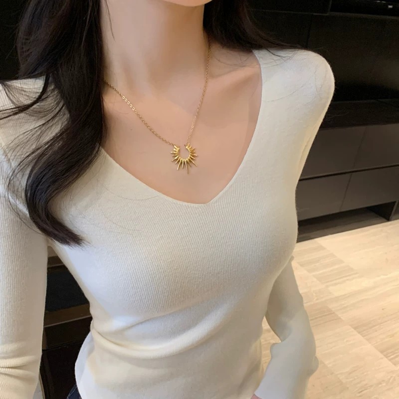 Women's V-Neck Knit Sweater 2026 Autumn Slim Long Sleeve Pullover Top - Image 5