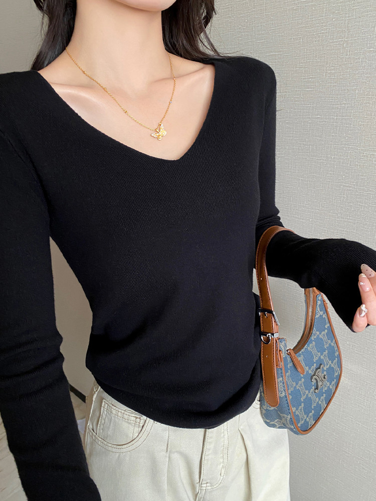 Women’s V-Neck Knit Sweater 2026 Autumn Slim Long Sleeve Pullover Top