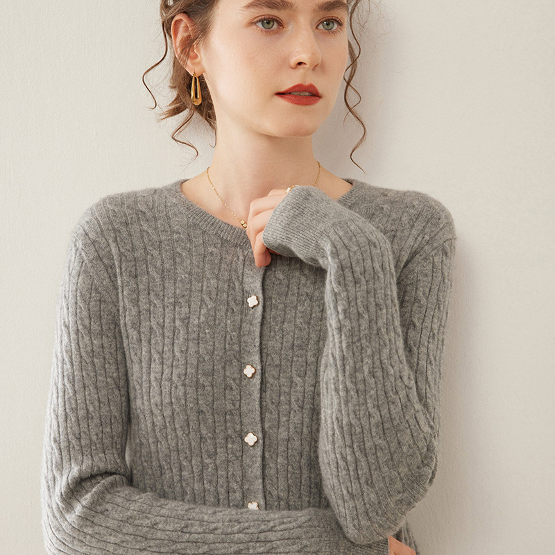Women's Autumn Winter Round Neck Cardigan Sweater Vintage Cable Knit Loose Fit Outerwear - Style 6f5a23 - Image 3