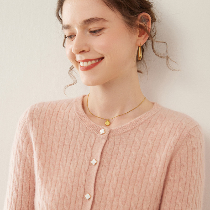 Women's Autumn Winter Round Neck Cardigan Sweater Vintage Cable Knit Loose Fit Outerwear - Style 6f5a23 - Image 4