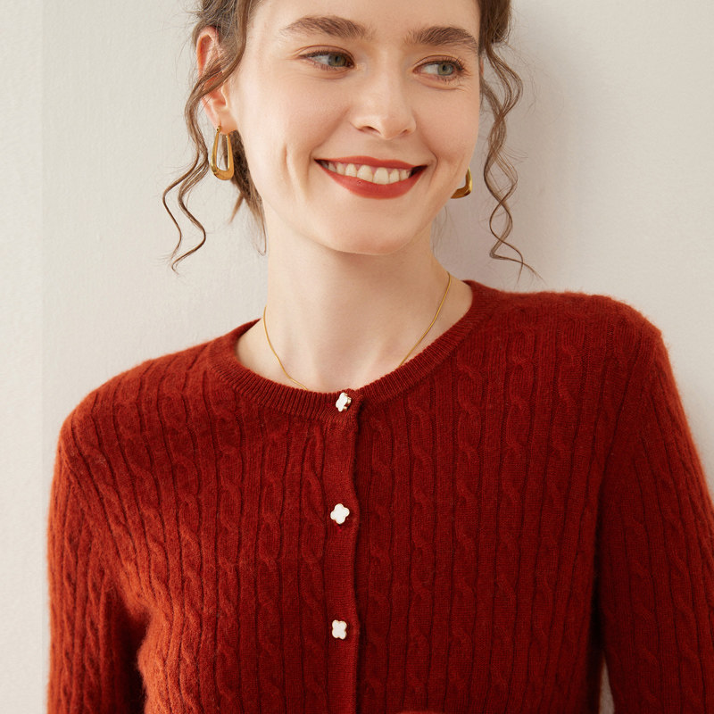 Women's Autumn Winter Round Neck Cardigan Sweater Vintage Cable Knit Loose Fit Outerwear - Style 6f5a23 - Image 5