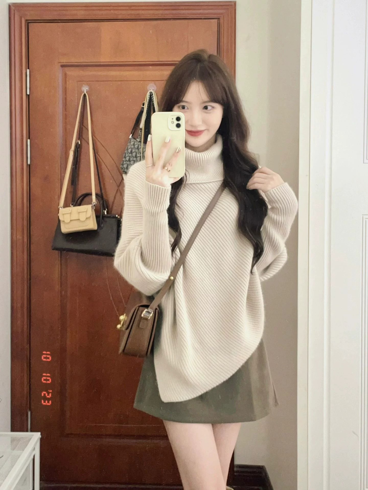 Women’s Irregular High Neck Sweater 2026 Fall Winter Korean Lazy Style Soft Knit Top