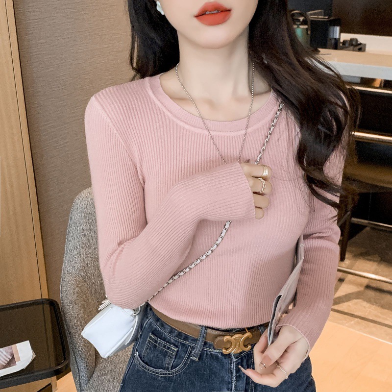 Women's Knit Base Layer Top Slim Fit Round Neck Long Sleeve Pullover Sweater - Image 5