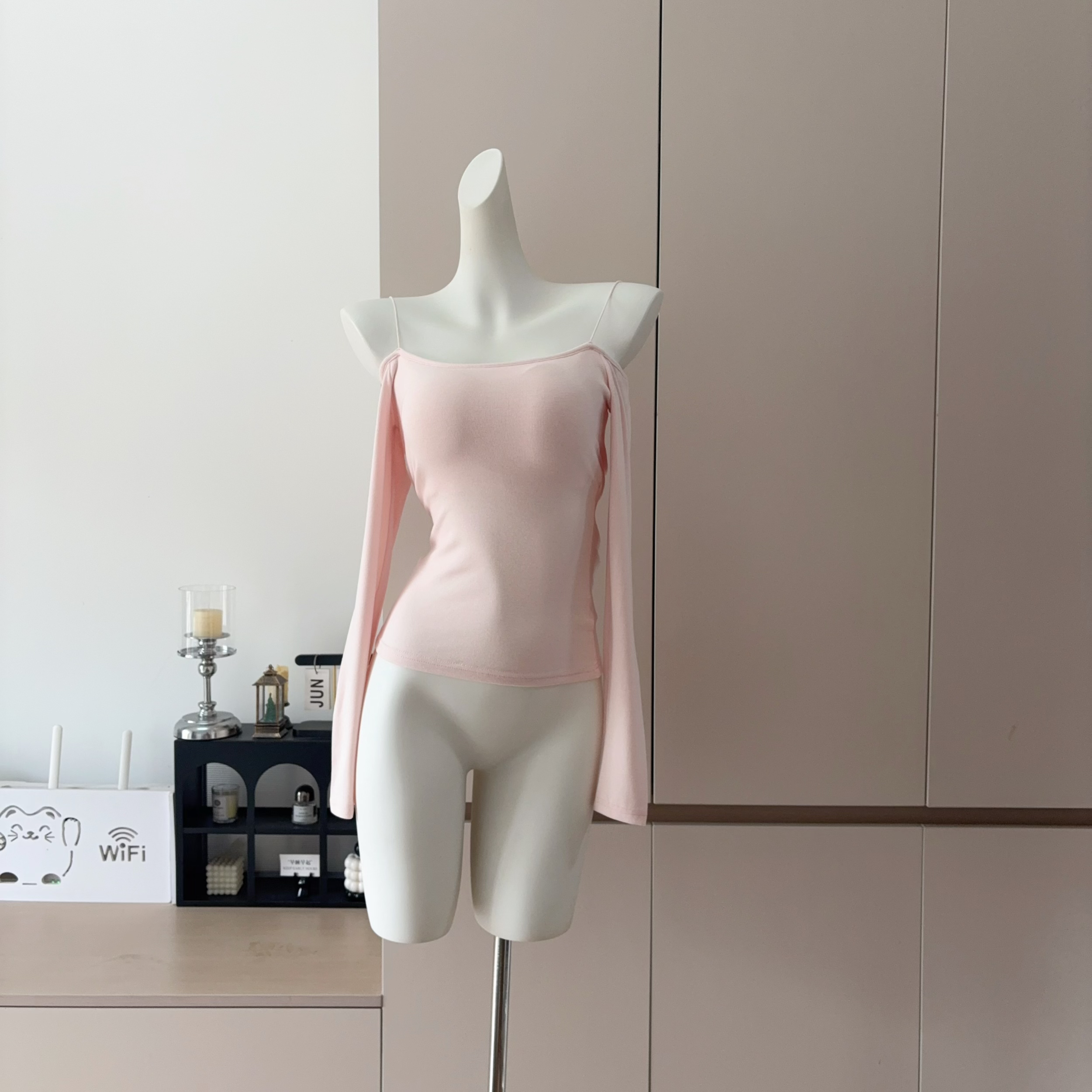 One-Shoulder Long-Sleeve Camisole Top with Built-In Bra Pads Slimming Fit